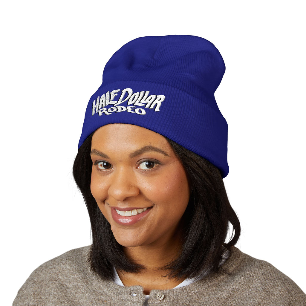 Half Dollar Rodeo Embroidered Cuffed Beanie — Warm Yellow Knit Hat