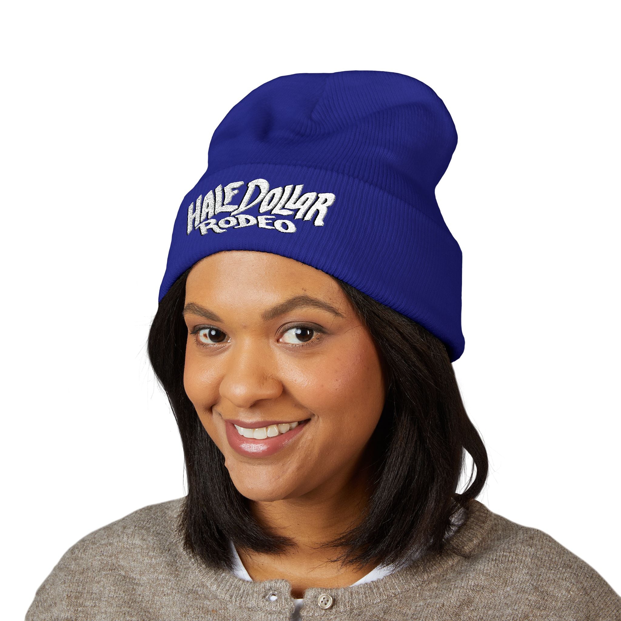 Half Dollar Rodeo Embroidered Cuffed Beanie — Warm Yellow Knit Hat
