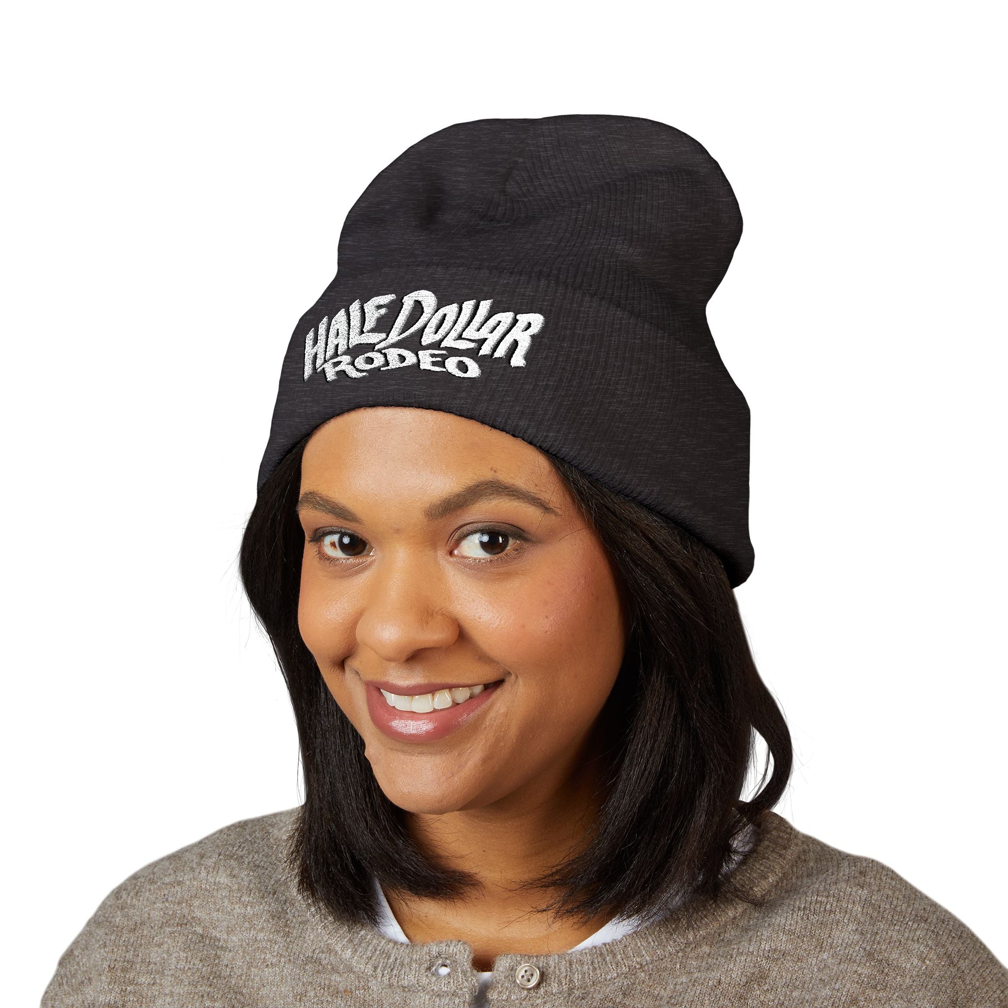 Half Dollar Rodeo Embroidered Cuffed Beanie — Warm Yellow Knit Hat