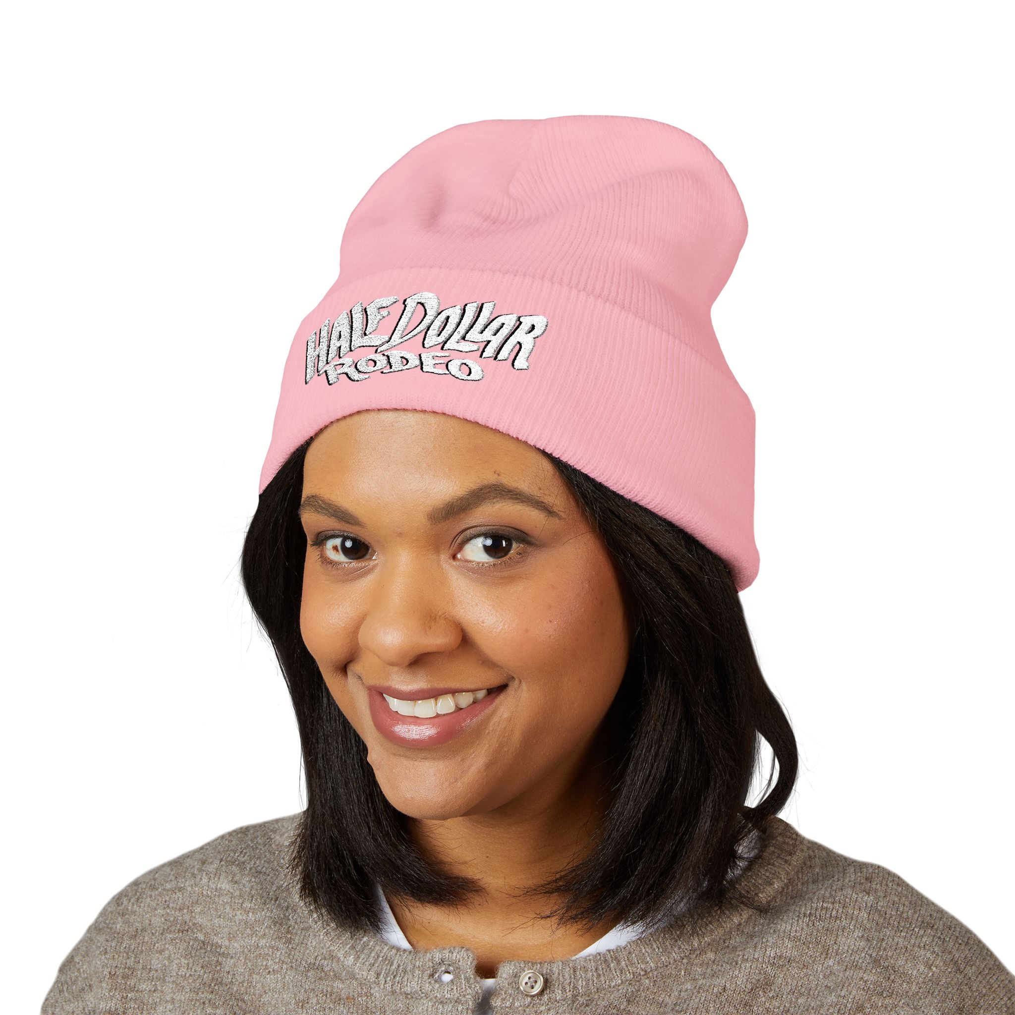 Half Dollar Rodeo Embroidered Cuffed Beanie — Warm Yellow Knit Hat