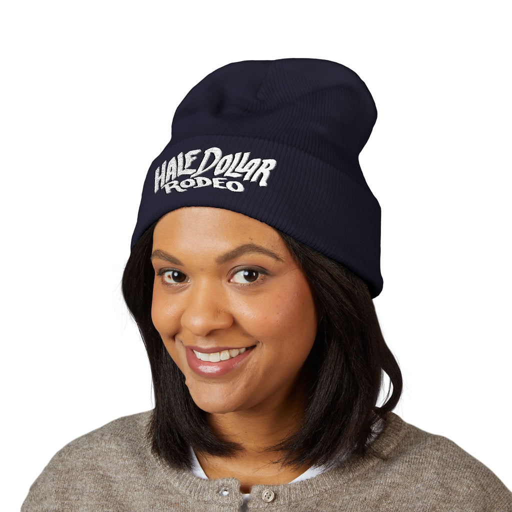 Half Dollar Rodeo Embroidered Cuffed Beanie — Warm Yellow Knit Hat