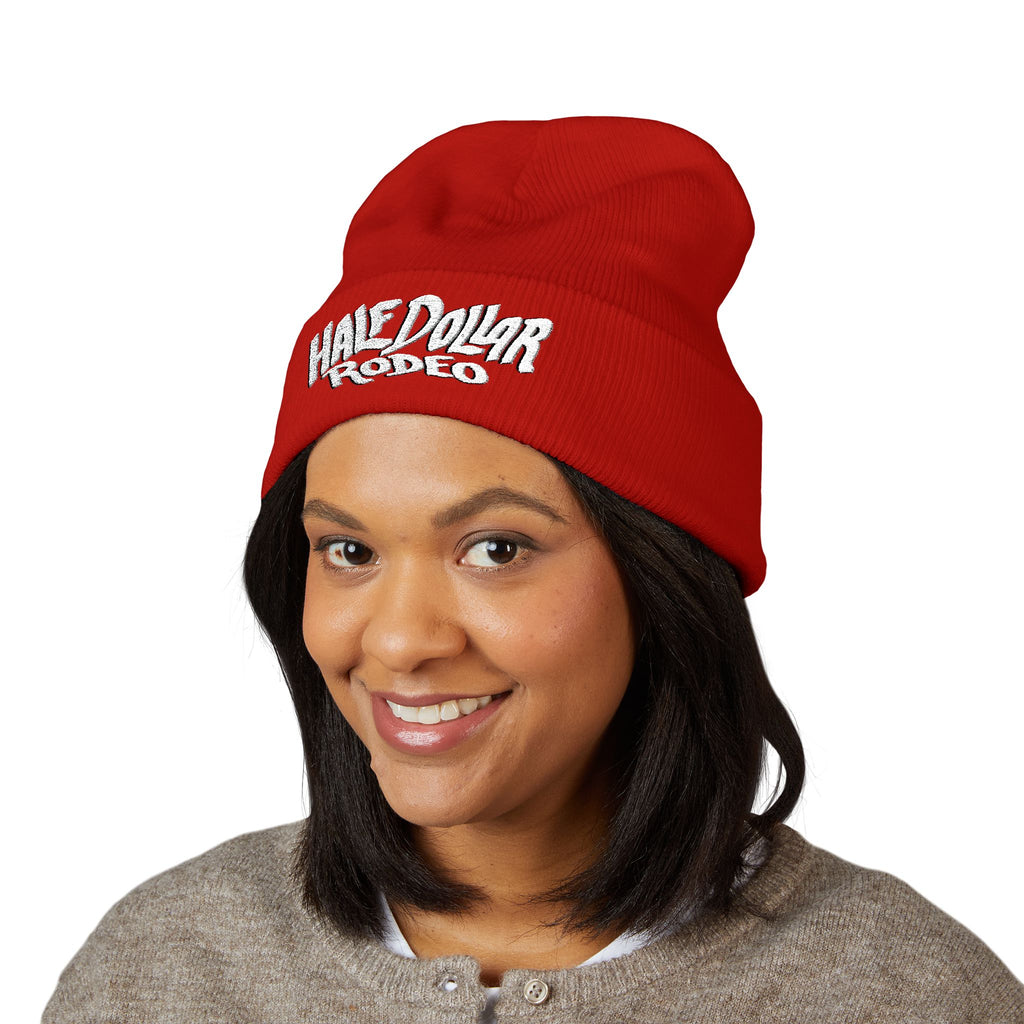 Half Dollar Rodeo Embroidered Cuffed Beanie — Warm Yellow Knit Hat