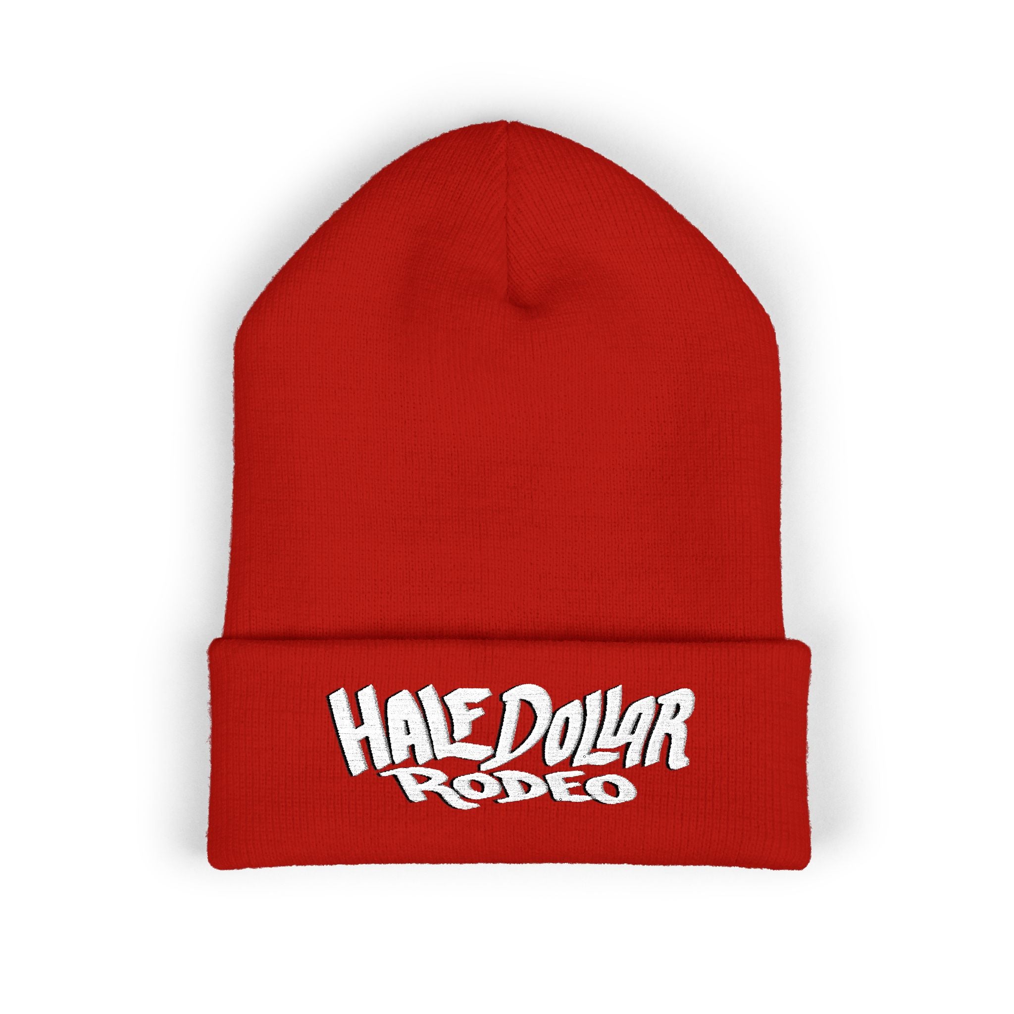 Half Dollar Rodeo Embroidered Cuffed Beanie — Warm Yellow Knit Hat