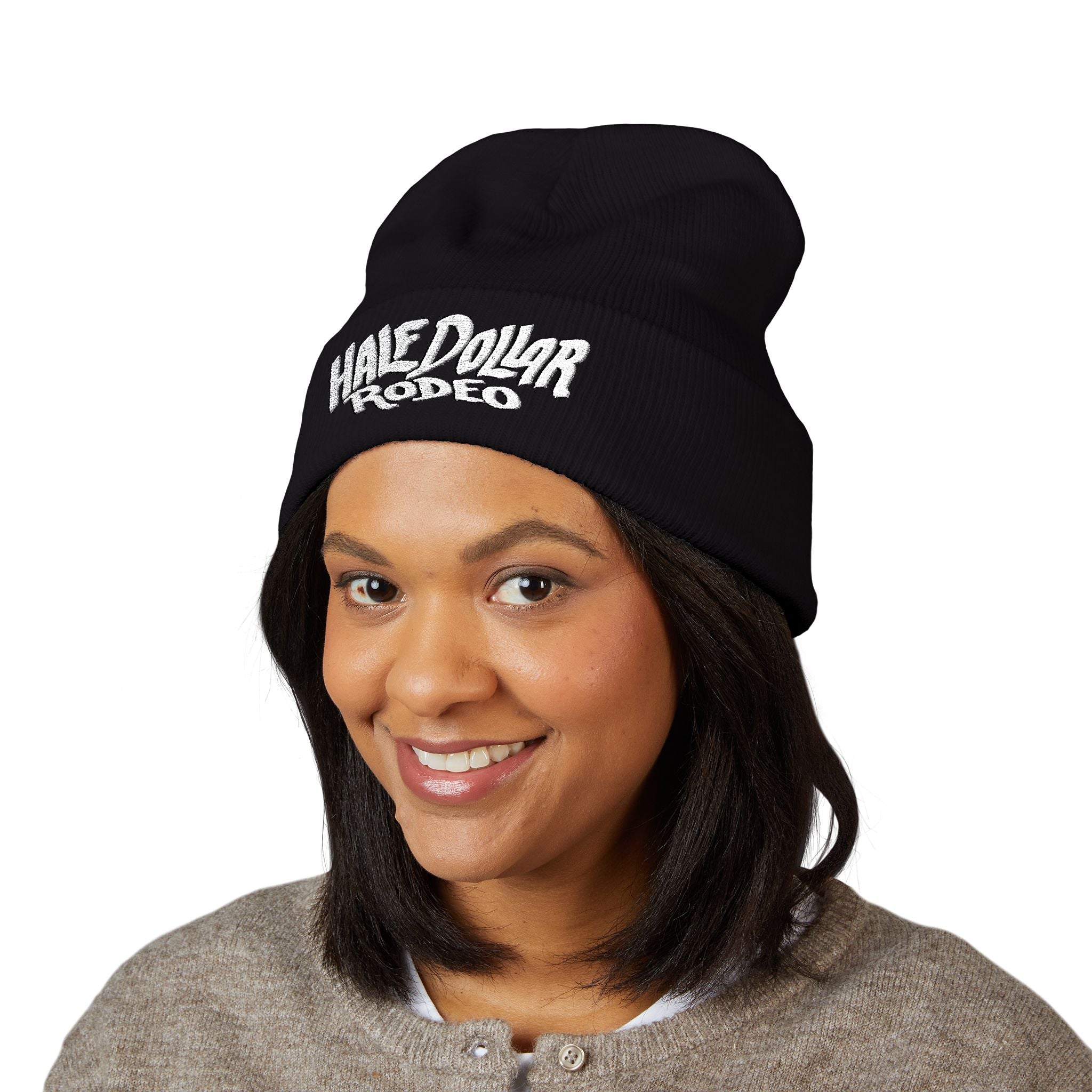 Half Dollar Rodeo Embroidered Cuffed Beanie — Warm Yellow Knit Hat