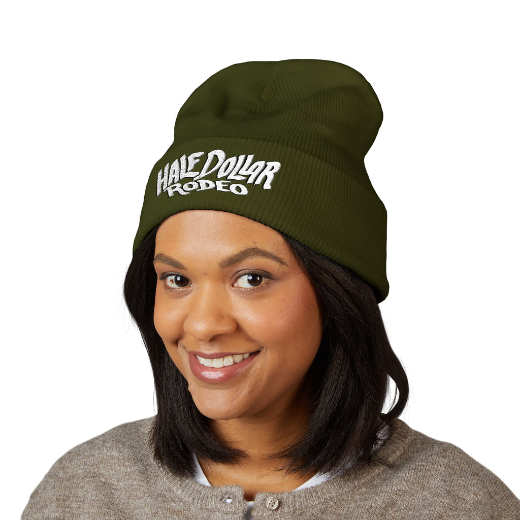 Half Dollar Rodeo Embroidered Cuffed Beanie — Warm Yellow Knit Hat