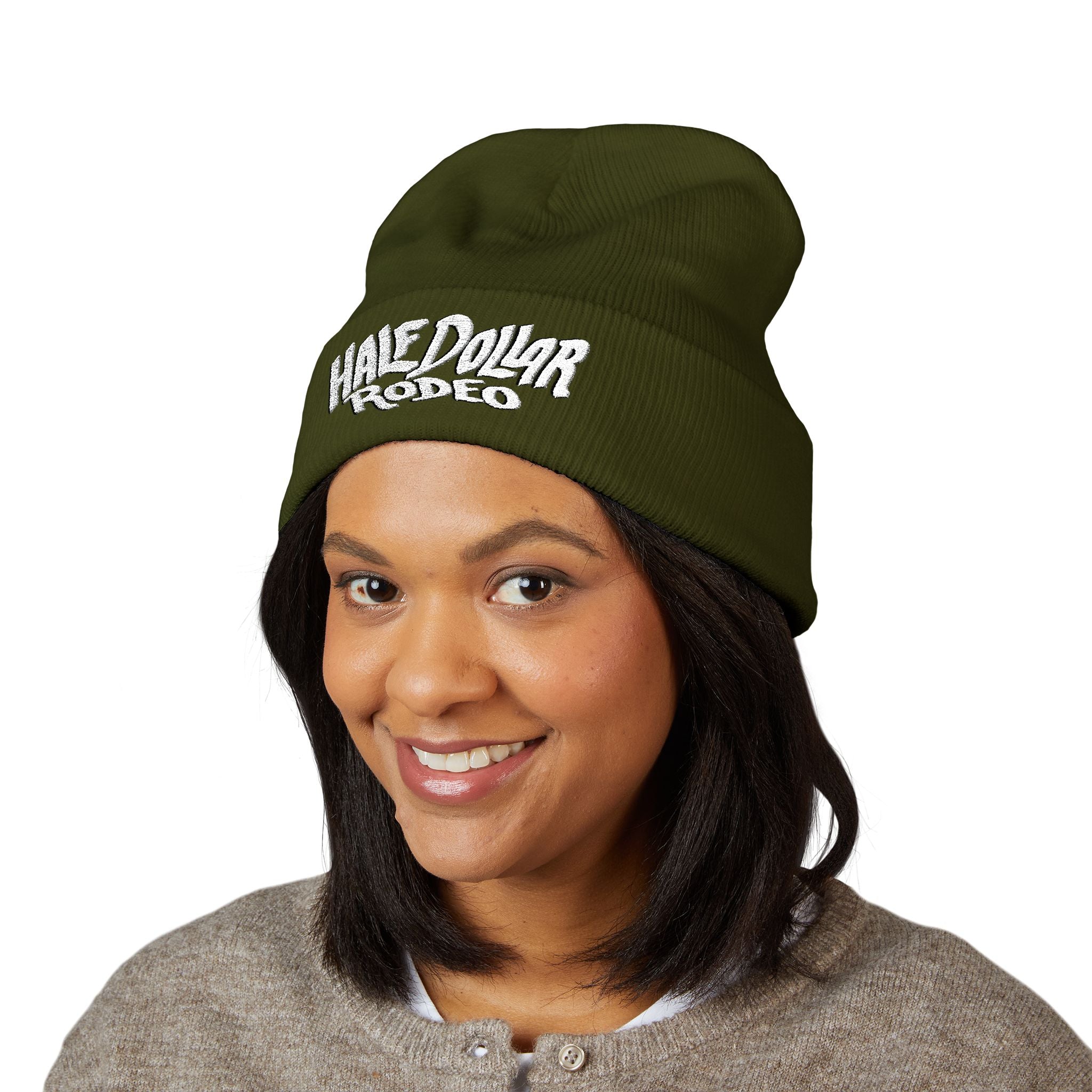 Half Dollar Rodeo Embroidered Cuffed Beanie — Warm Yellow Knit Hat